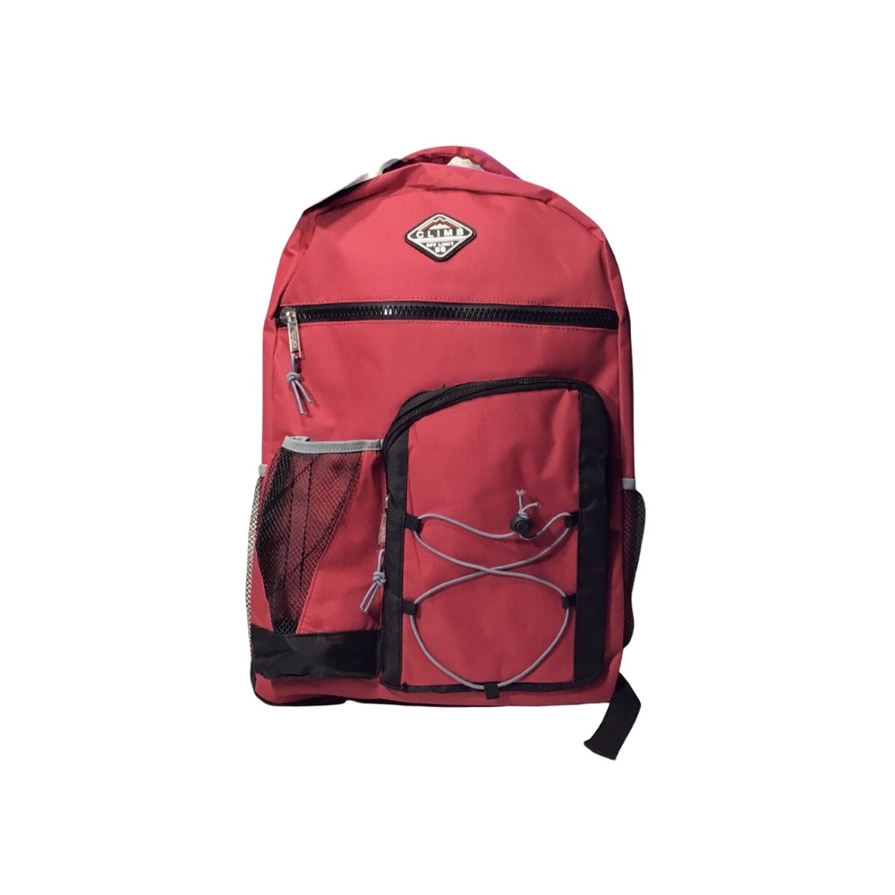 Mountain Terrain Red Backpack w/Water Bottle Pocket Camping-Emergency-Car